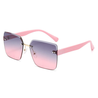Oversized Square Frame Hipster Rimless Sunglasses