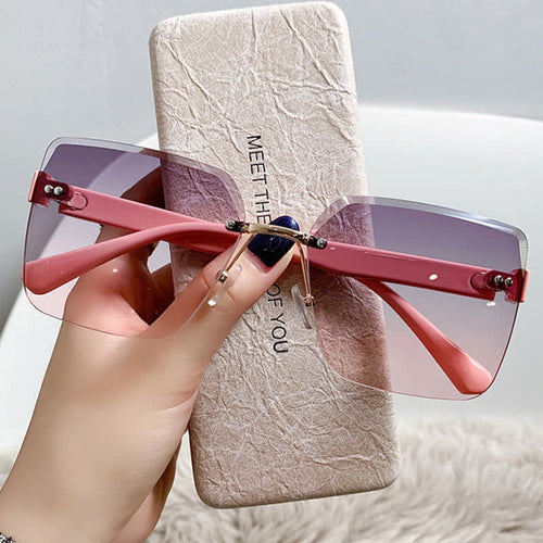 Oversized Square Frame Hipster Rimless Sunglasses