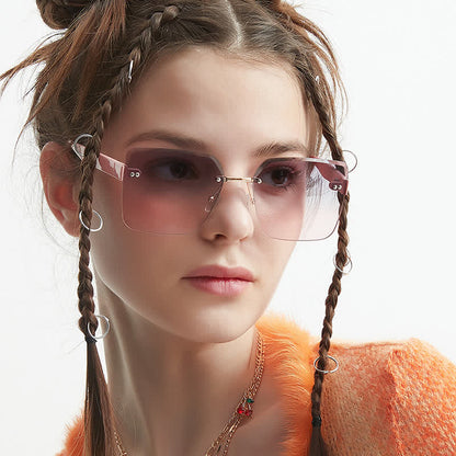 Oversized Square Frame Hipster Rimless Sunglasses