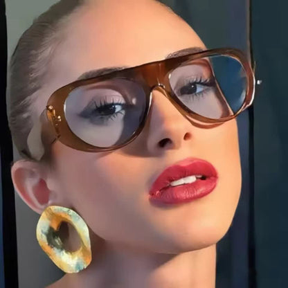 Oval Frame Wide Temples Vintage Aviator Sunglasses