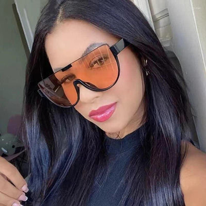 Oversized Frame Semi-Rimless Aviator Sunglasses