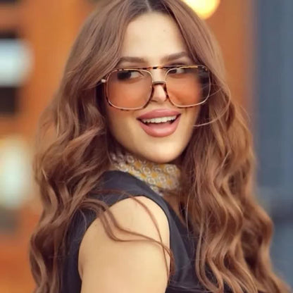 Tortoise Pattern Flat Top Square Frame Double Bridges Sunglasses