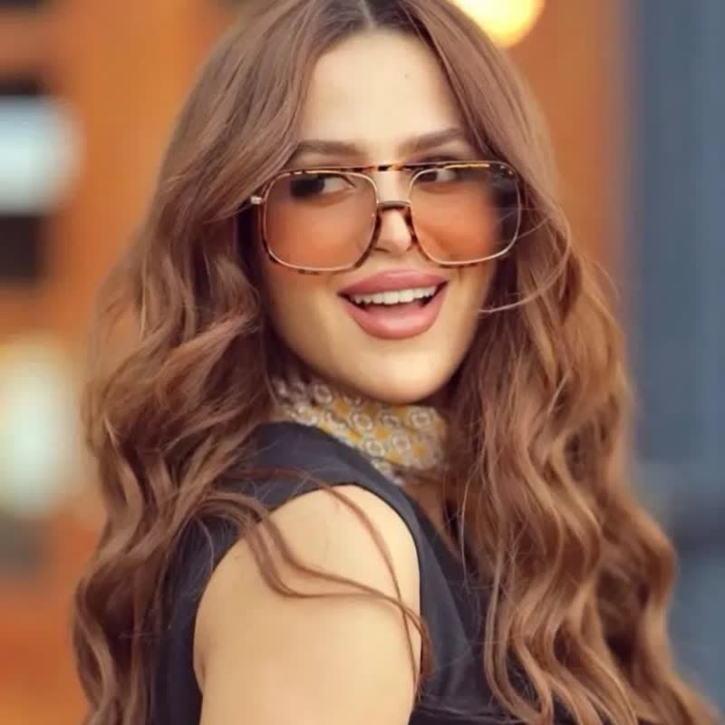 Tortoise Pattern Flat Top Square Frame Double Bridges Sunglasses