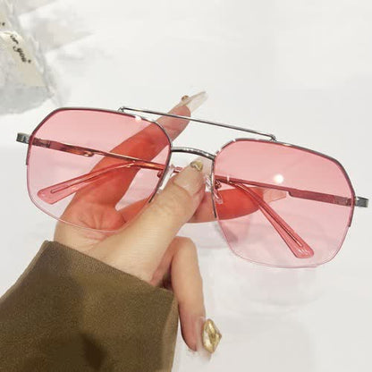 Trendy Retro Semi-Rimless Double Bridges Aviator Sunglasses
