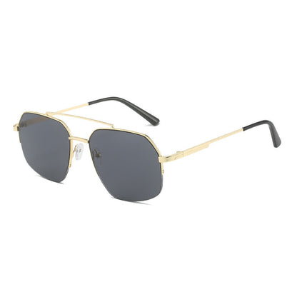 Trendy Retro Semi-Rimless Double Bridges Aviator Sunglasses