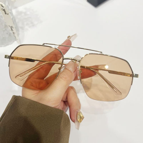 Trendy Retro Semi-Rimless Double Bridges Aviator Sunglasses