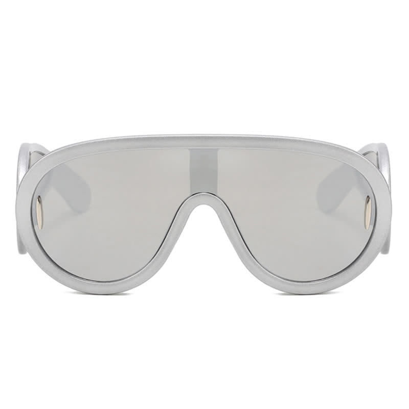 Steampunk One-piece Frame Oversized Mirrored Sunglasses