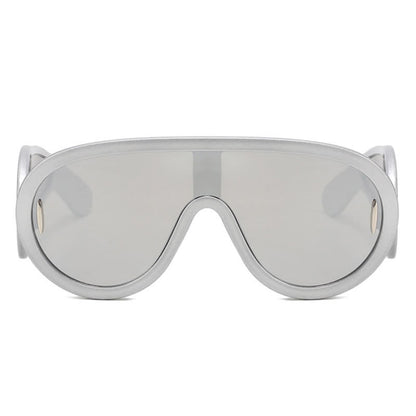 Steampunk One-piece Frame Oversized Mirrored Sunglasses