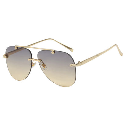 Rimless Double Bridges Retro Aviator Sunglasses