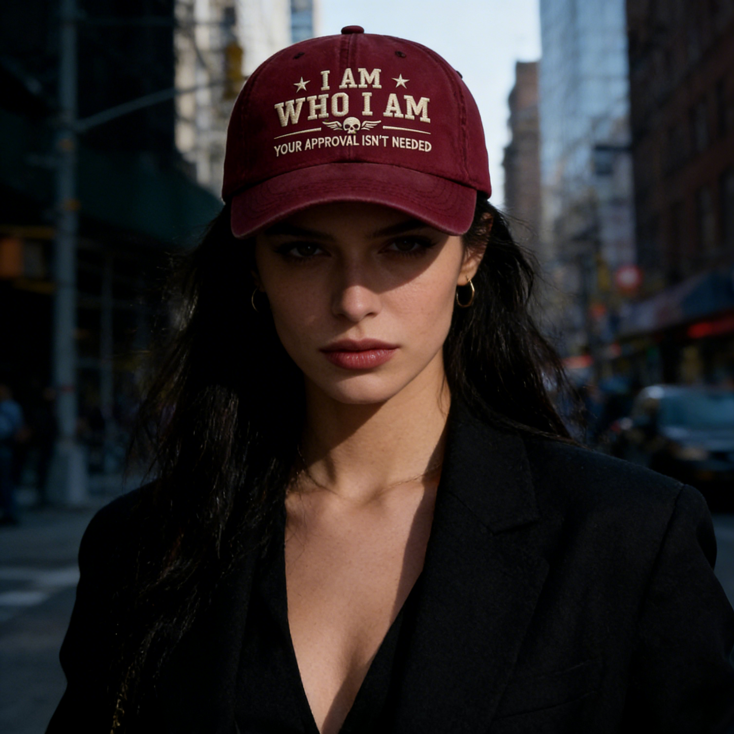 Vintage Washed Cap – "I Am Who I Am" Skull Wing Embroidery