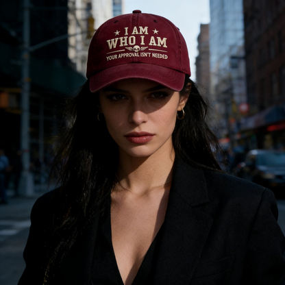 Vintage Washed Cap – "I Am Who I Am" Skull Wing Embroidery