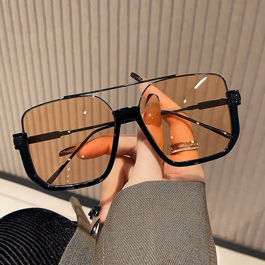 Unisex Double Bridges Square Frame Semi-Rimless Sunglasses