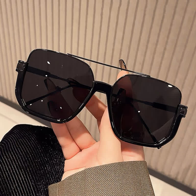 Unisex Double Bridges Square Frame Semi-Rimless Sunglasses
