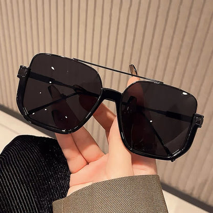 Unisex Double Bridges Square Frame Semi-Rimless Sunglasses