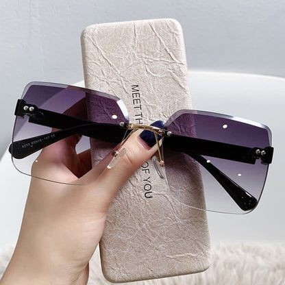 Oversized Square Frame Hipster Rimless Sunglasses