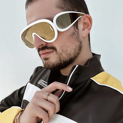 Steampunk One-piece Frame Oversized Mirrored Sunglasses