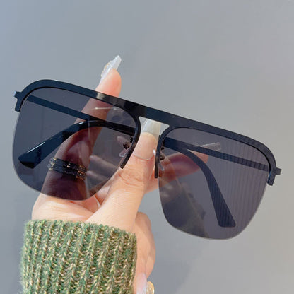 Square Frame Semi-Rimless Oversized Sunglasses