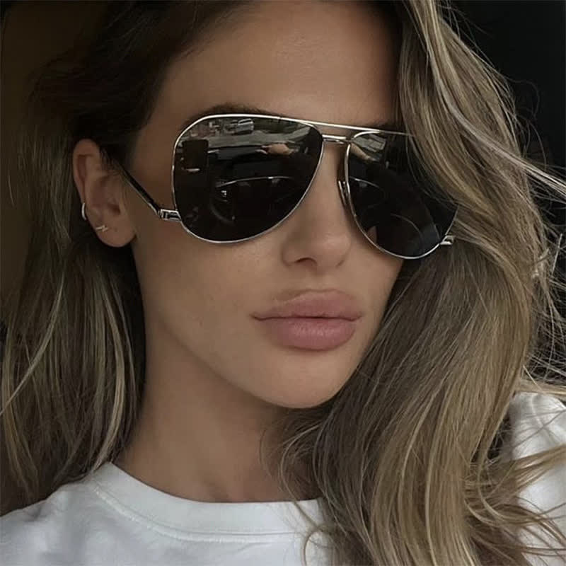 Double Bridges Metal Temples Aviator Sunglasses