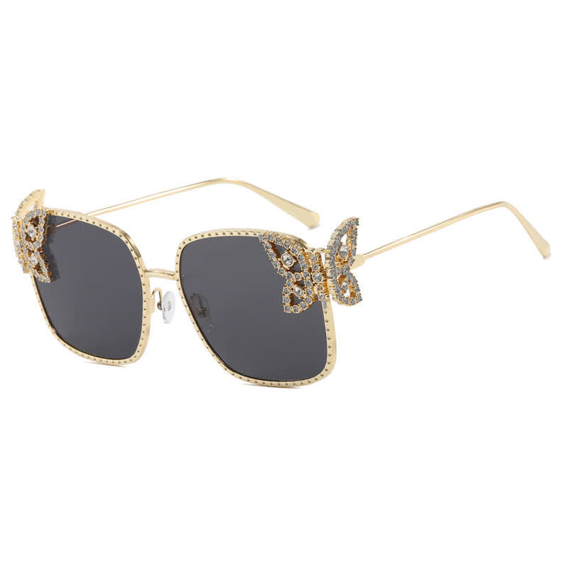 Square Frame Butterfly Decor Oversized Sunglasses