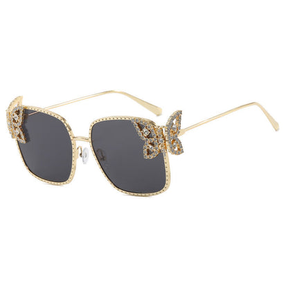 Square Frame Butterfly Decor Oversized Sunglasses