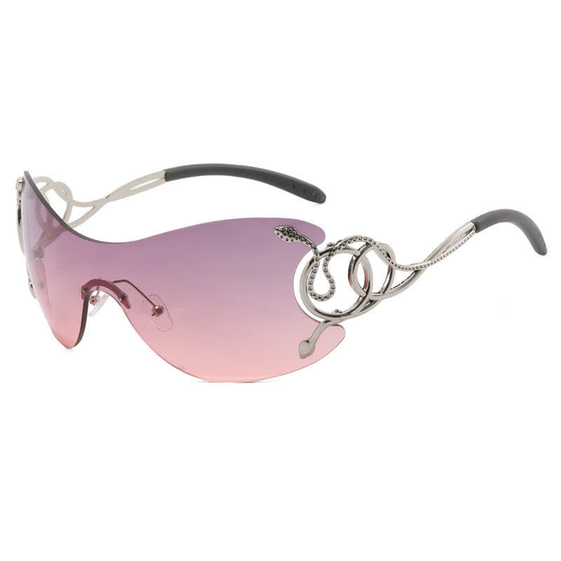 Snake Design Temples One-piece Rimless Y2K Sunglasses
