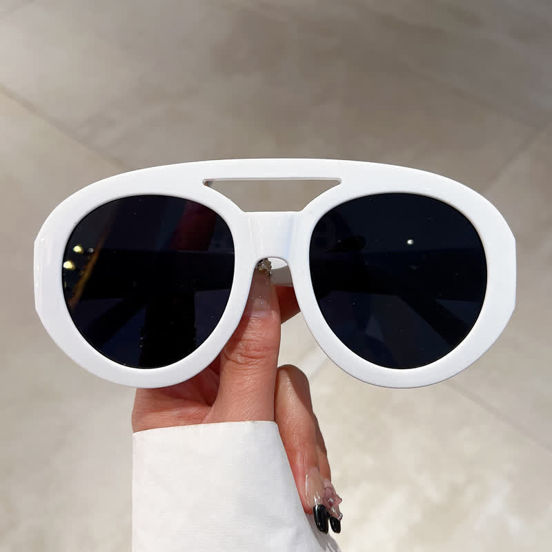 Round Frame Double Bridges Oversized Aviator Sunglasses