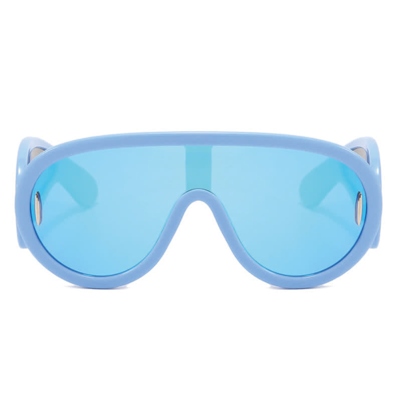 Steampunk One-piece Frame Oversized Mirrored Sunglasses