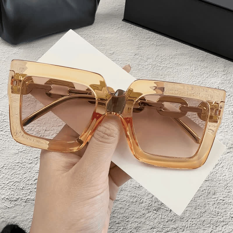 Square Oversized Frame Chain Temples Hipster Sunglasses