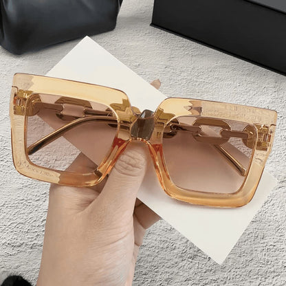 Square Oversized Frame Chain Temples Hipster Sunglasses