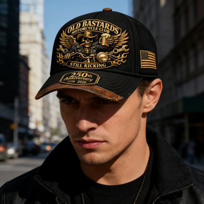 Vintage Distressed Biker Cap – 250th Anniversary Motorcycle Club Style