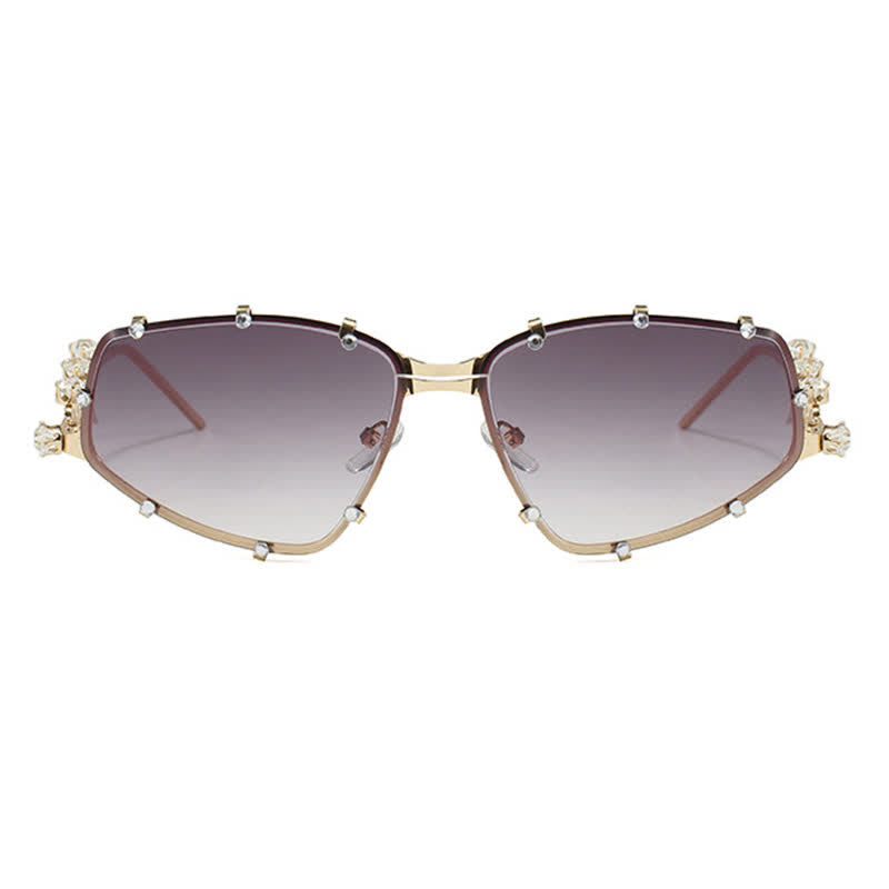 Rhinestone Decor Geometric Frame Hipster Y2K Sunglasses