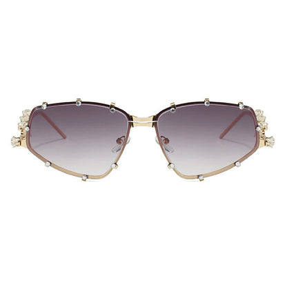 Rhinestone Decor Geometric Frame Hipster Y2K Sunglasses