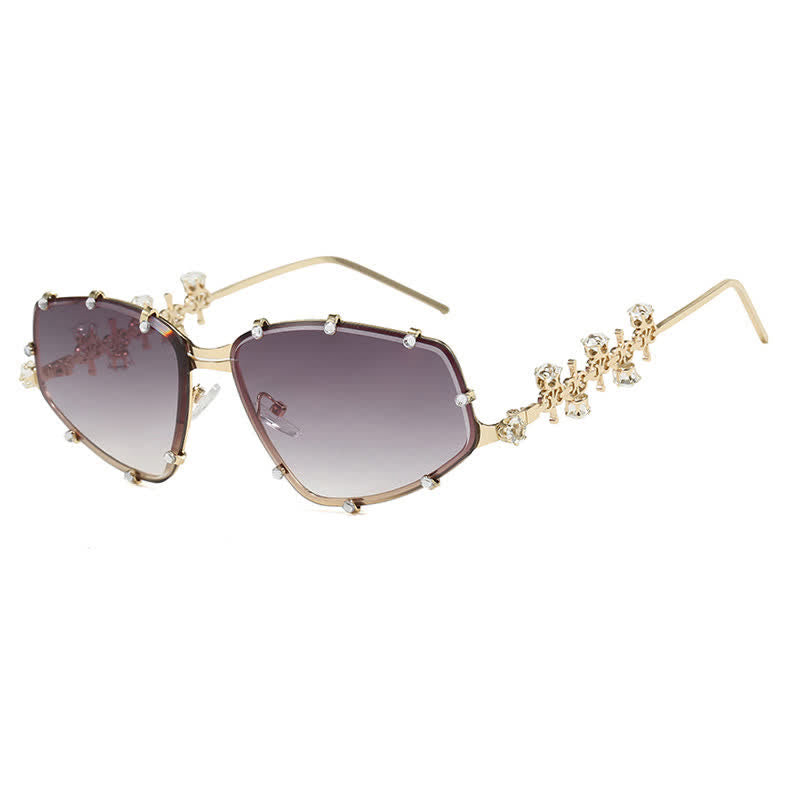 Rhinestone Decor Geometric Frame Hipster Y2K Sunglasses
