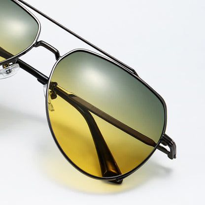 Polarized Photochromic Double Bridges Aviator Sunglasses for Driving