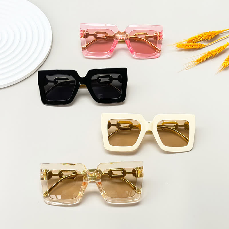 Square Oversized Frame Chain Temples Hipster Sunglasses