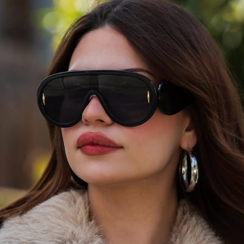 Steampunk One-piece Frame Oversized Mirrored Sunglasses