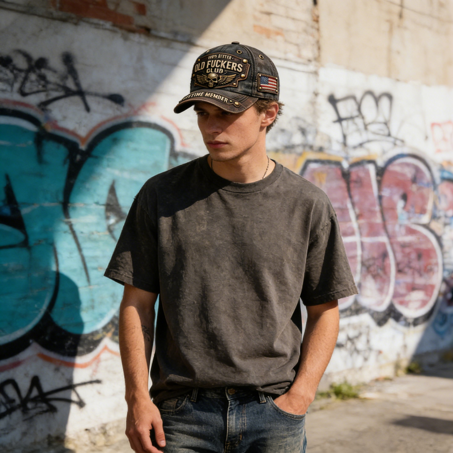 Vintage Distressed Baseball Cap - "Old Fuckers Club" Hat