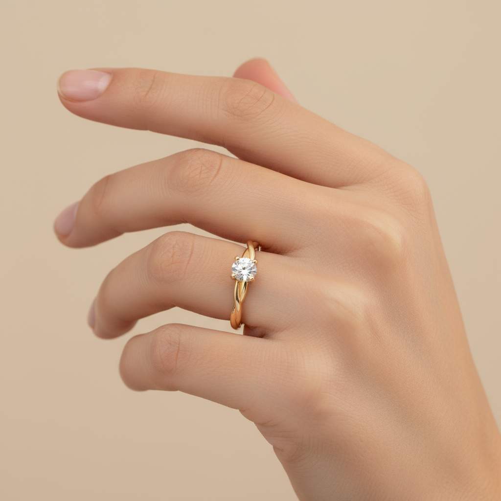 Twisted Band Round Diamond Ring – Golden Threads of Eternal Love