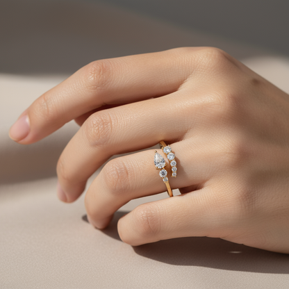 Pear Diamond Open Wrap Ring – A Sparkling Cascade of Elegance