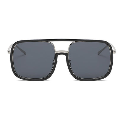 Tortoise Pattern Flat Top Square Frame Double Bridges Sunglasses