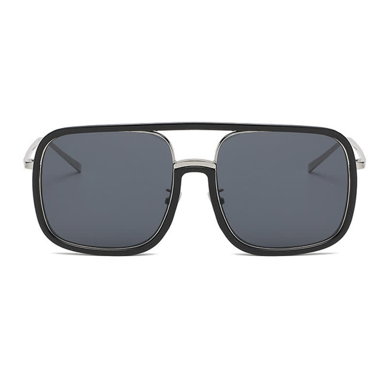 Tortoise Pattern Flat Top Square Frame Double Bridges Sunglasses