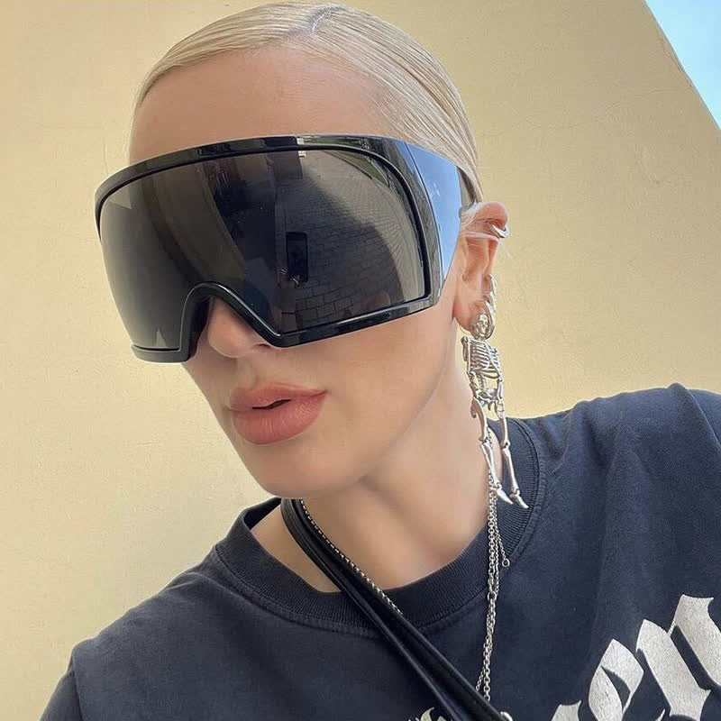One-piece Lens Oversized Wrap Around Futuristic Sunglasses For Outdoor Sports