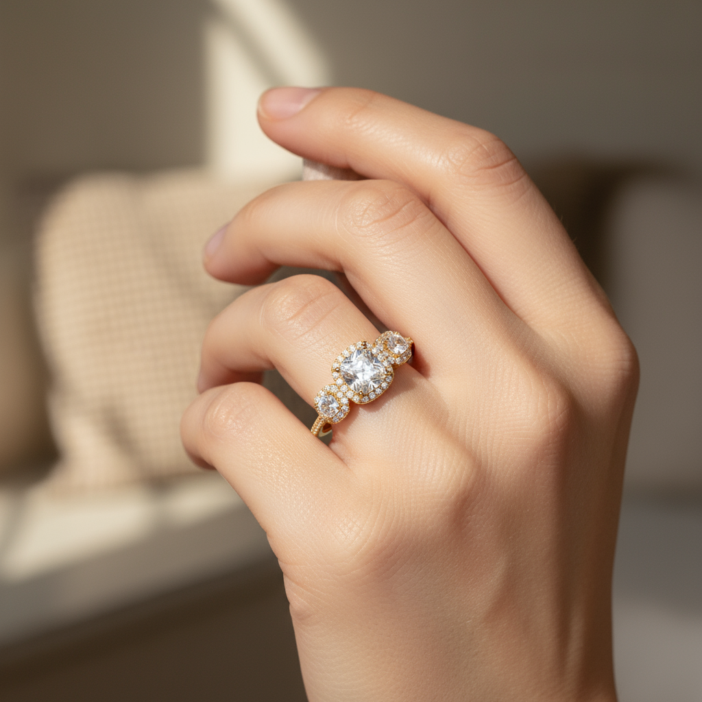 Vintage Cushion Diamond Ring with Side Stones – Old-World Royalty on Your Finger