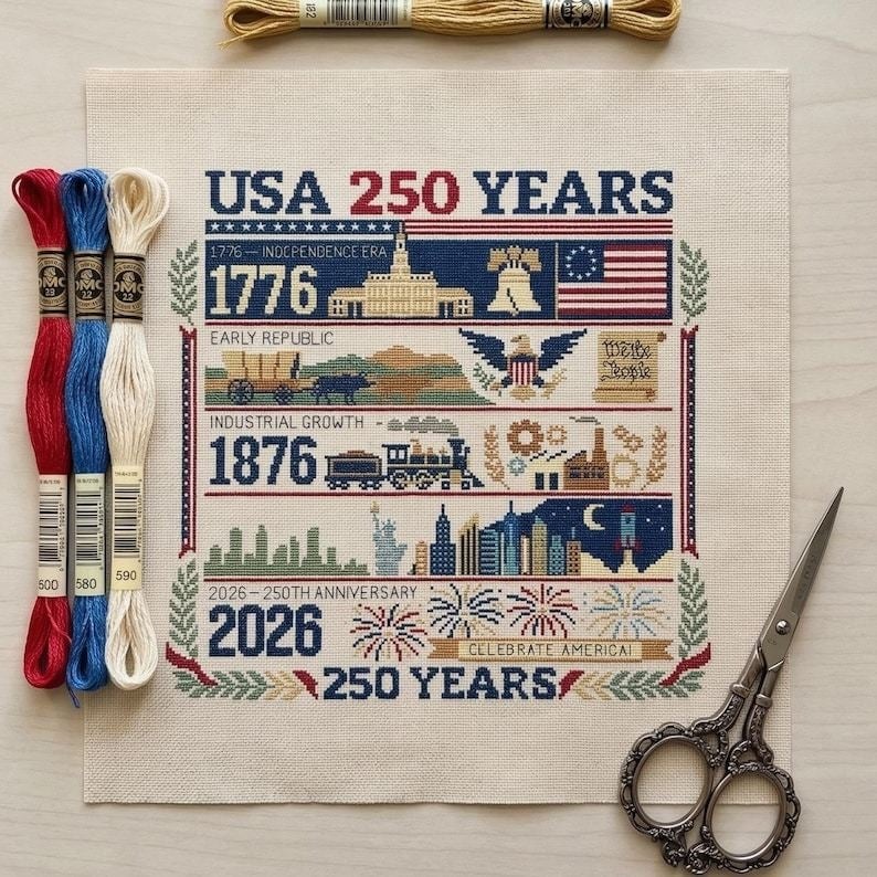 🔥Last Day 49% OFF -  US America 250 Years Independence Day Cross Stitch Diy Kit🧵