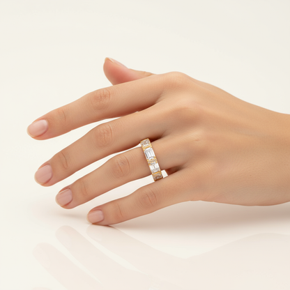 Vintage Baguette Diamond Eternity Ring – Golden Filigree of Timeless Royalty