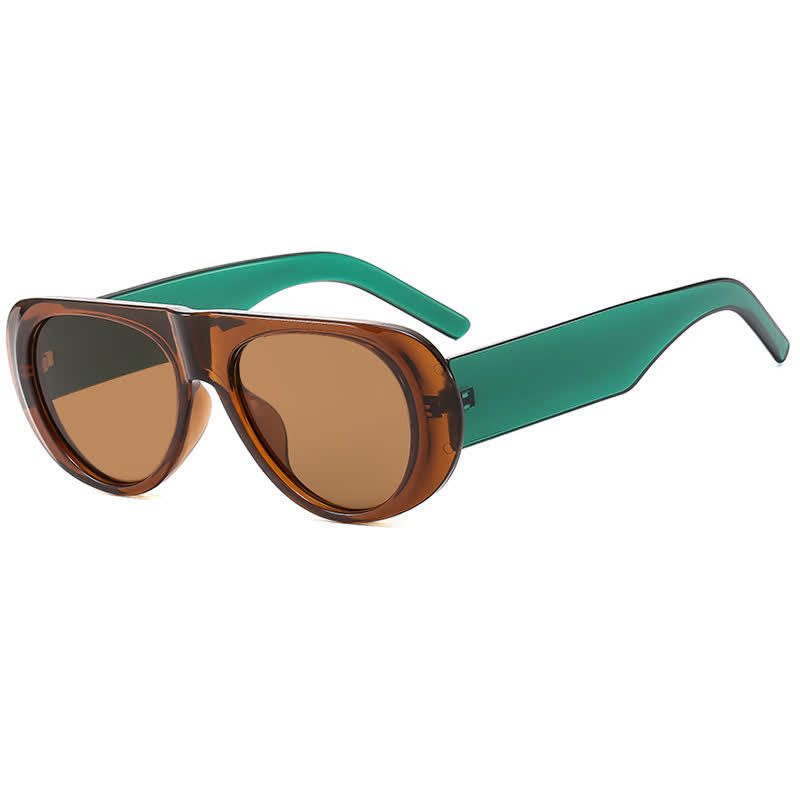 Oval Frame Wide Temples Vintage Aviator Sunglasses