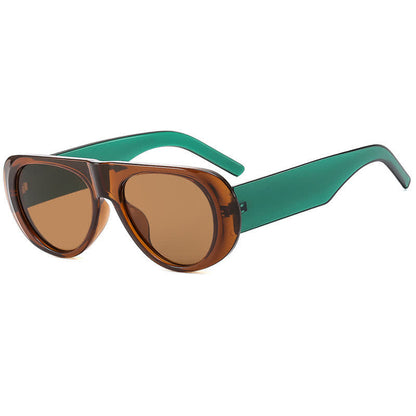 Oval Frame Wide Temples Vintage Aviator Sunglasses