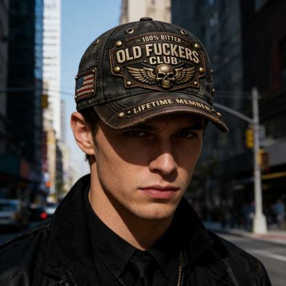 Vintage Distressed Baseball Cap - "Old Fuckers Club" Hat
