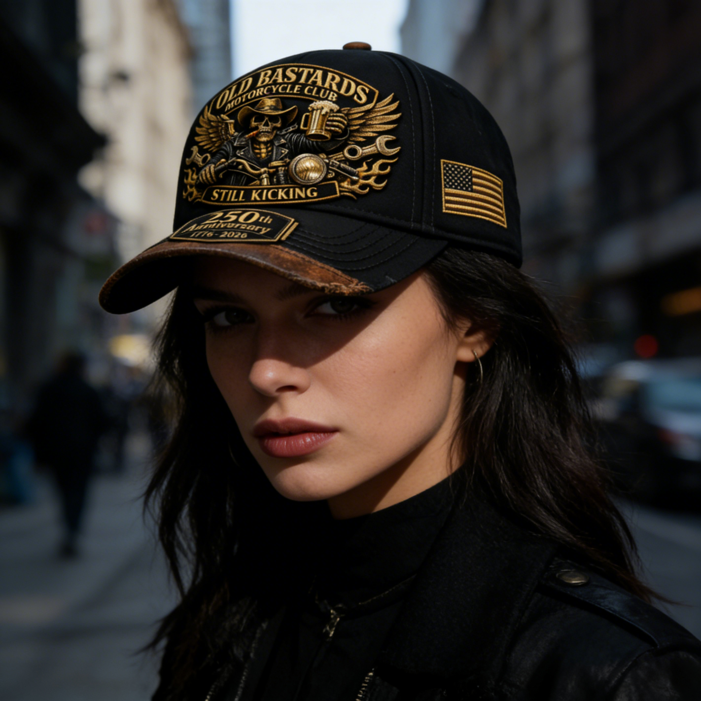 Vintage Distressed Biker Cap – 250th Anniversary Motorcycle Club Style