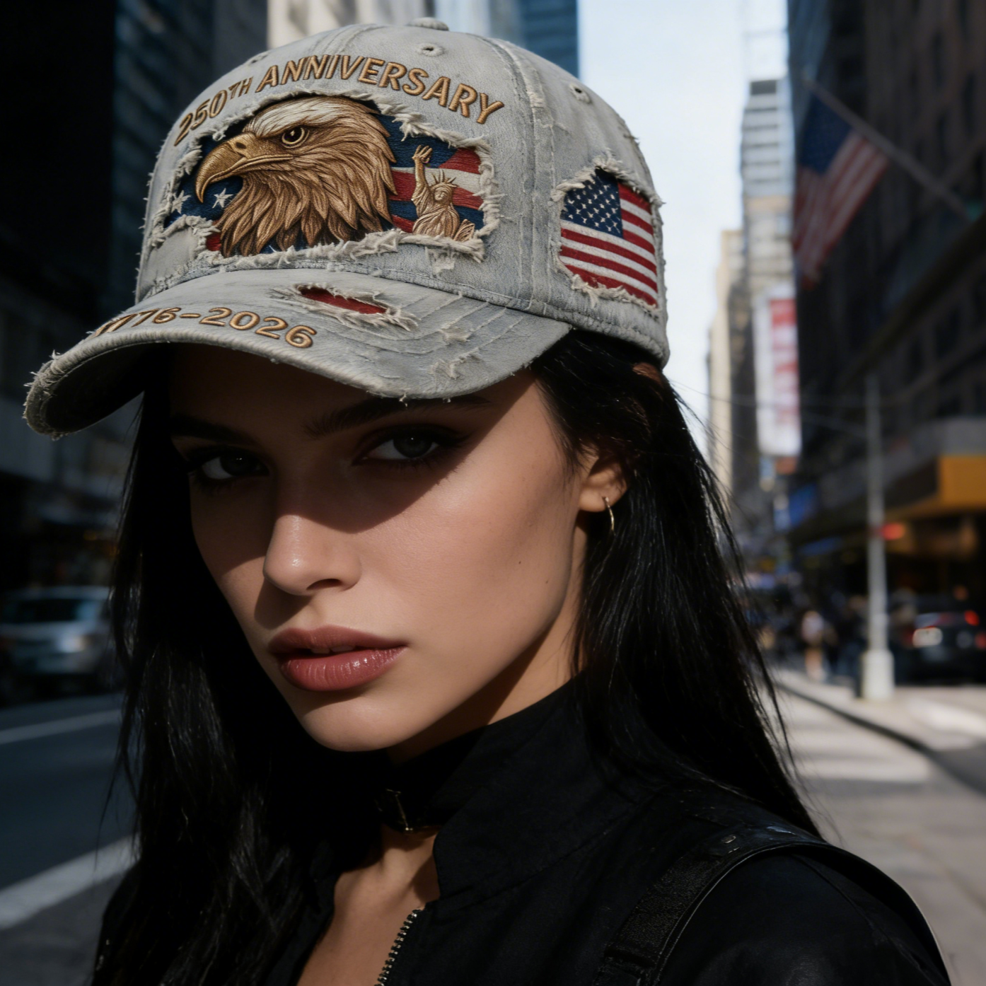 US 250th Anniversary Eagle Trucker Hat – Retro Washed Denim Patriotic Cap